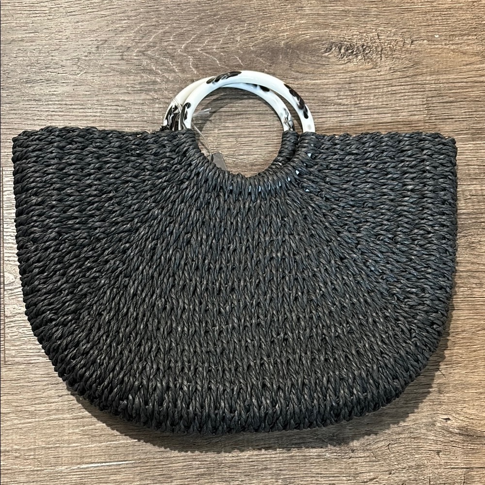 Small Elegant Black Woven Bag with Marble Handles
